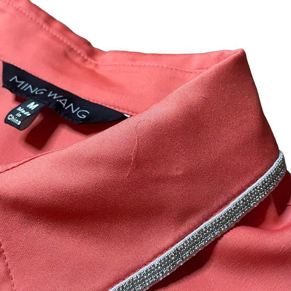Ming Wang Coral Blouse Button Down Silver Bead Size Medium - Picture 6 of 7